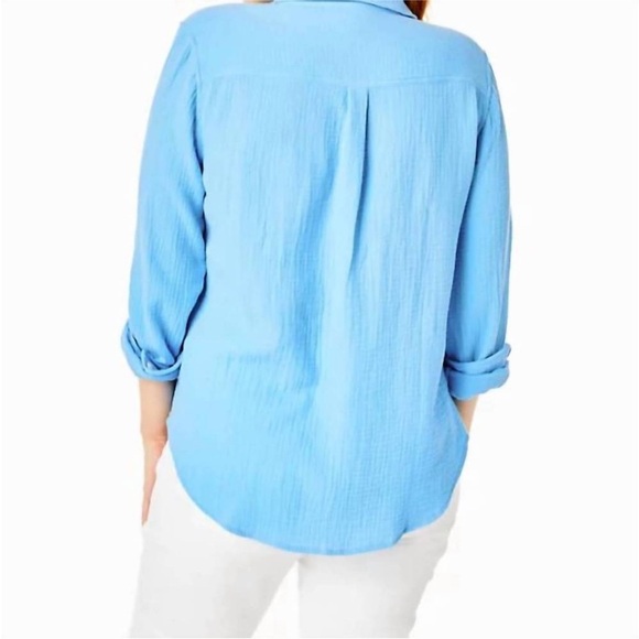 Lilly Pulitzer Frenchie Blue Geanie Button-Down Shirt, Size Medium - Picture 5 of 10